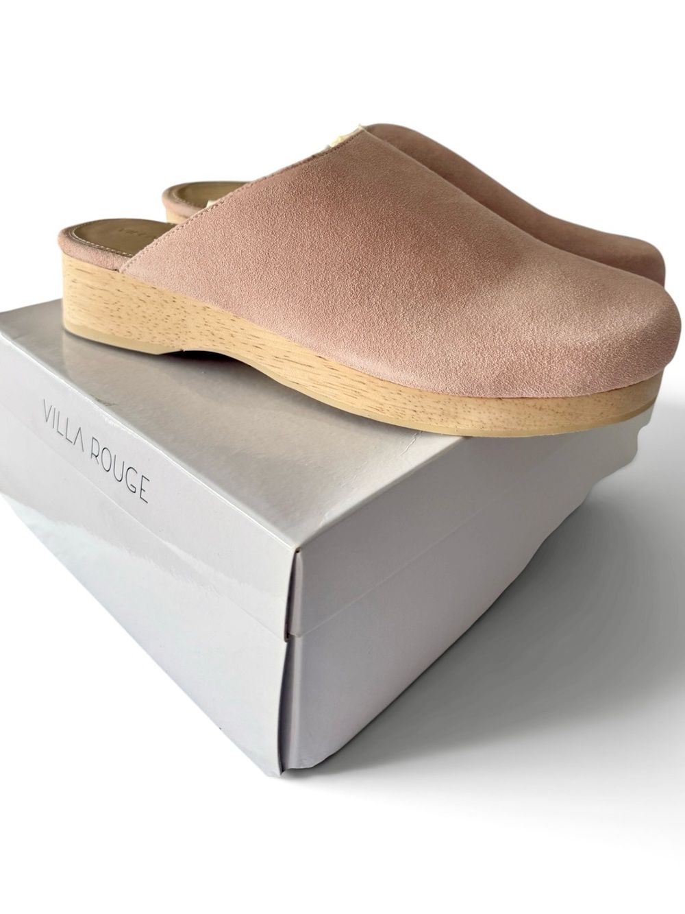 Villa Rouge Valencia Genuine Suede Clogs Blush Pink Size 10 New in Box